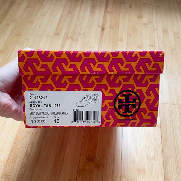 COPY - Tory Burch Emmy Demi Thong T-Strap Wedge Sandals in Royal Tan Leather Si… - Picture 5 of 7